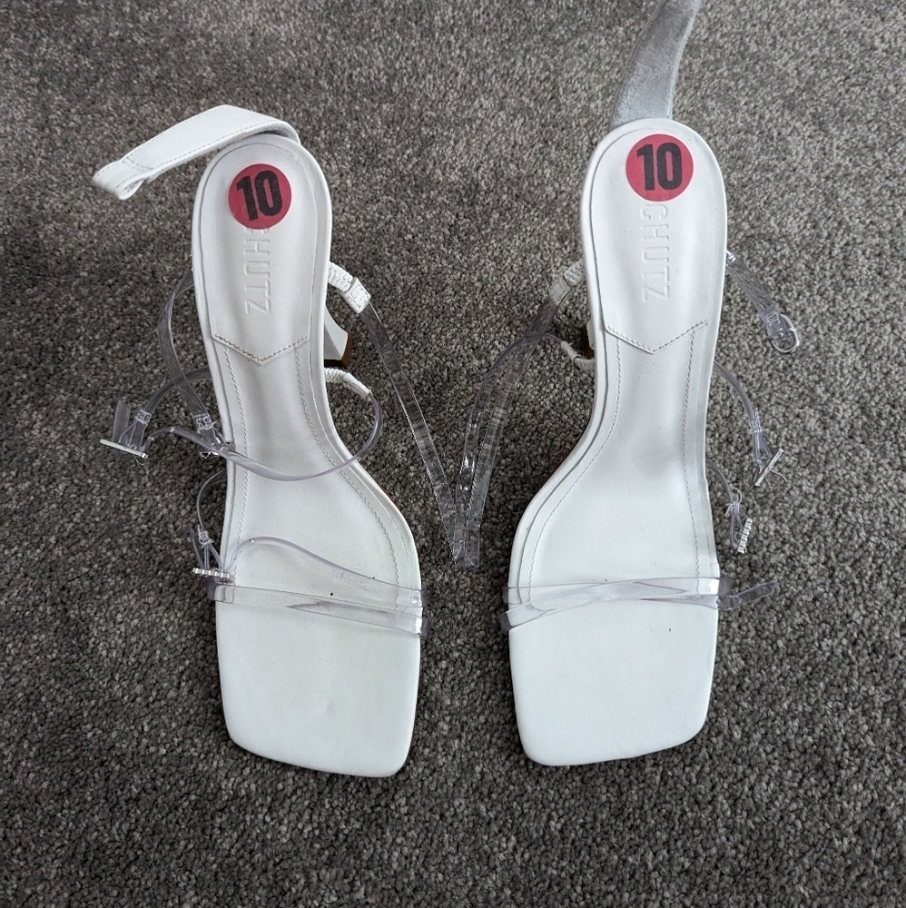 Schutz leather white heeled sandal with straps women's 10 NEW